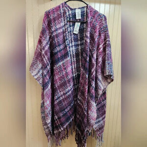 Woolrich Plaid Kimono Caftan Poncho Sweater One Size